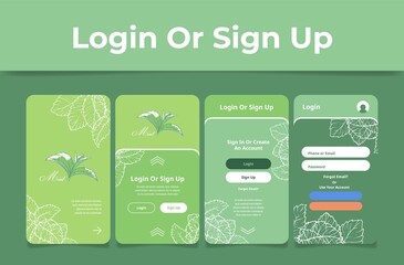 Mint leaves decorative user interface log in or sign up landing page template set vector flat