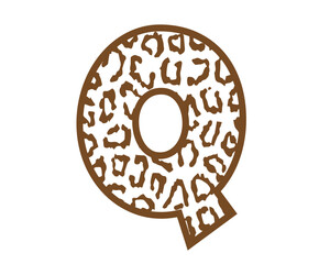 Capital letter Q with wild leopard skin print