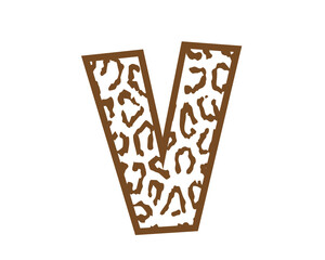 Capital letter V with wild leopard skin print