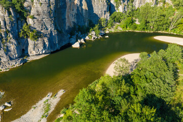 The close-up of the river in the Gorges de lArdeche in Europe, France, Ardeche, in summer, on a sunny day.