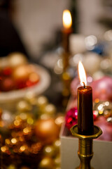 Elements of Christmas decor close-up; preparation for decorating the house before the holidays