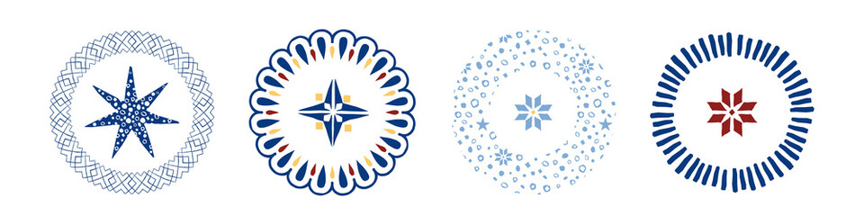 Vector round decorative elements in scandinavian folk style. Perfect cosy print for dishes.