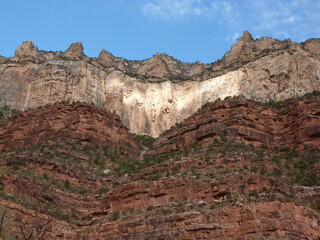 Steep sandstone rock wall s in majestic Grand Canyon displaying different geological ages, Grand Canyon, Arizona, USA
