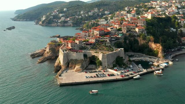 Aerial view of the picturesque old town of Ulcinj, Montenegro