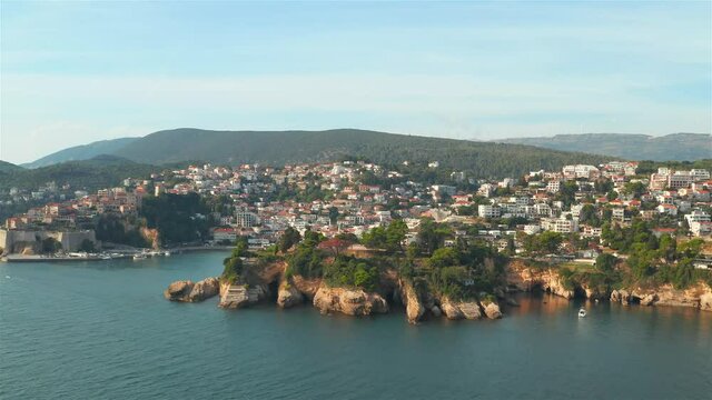 Aerial view of the picturesque old town of Ulcinj, Montenegro