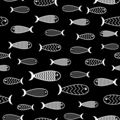 Fish icon seamless pattern, sea life flat style repeat pattern