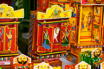 Traditional handmade Colorful Temple made from wood, wooden, selective focus.