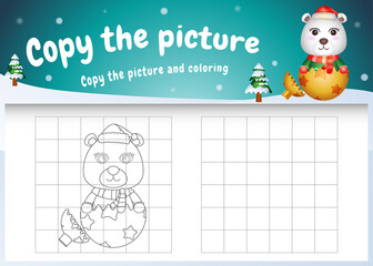 copy the picture kids game and coloring page with a cute polar bear