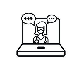 Doctor on laptop screen. Telemedicine. Online Medical consultation. Editable Vector.
