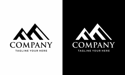 Simple vector logo in a modern style. Top of the mountain on a black and white background.