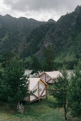 Tent camping among the mountains