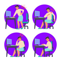 Office syndrome flat icons set