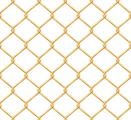 Fototapeta premium Seamless net rabitz fence pattern. Golden metal wire mesh background.