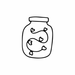 Doodle glass jar with hearts. Outline container isolated on white background. Valentines day sign. Festive decoration, home decor. Love, feelings cozy cute symbol. Vector line sketch illustration