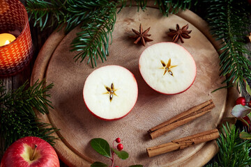 Apple cut in two halves to reveal a star - old Christmas custom