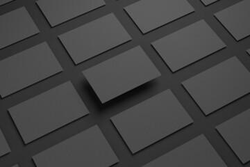 Black business card on a black background. 3D rendering.