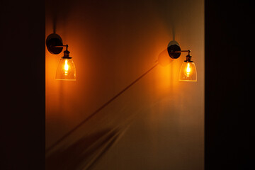Fototapeta na wymiar .Vintage golden light bulb with shine light on dark background.