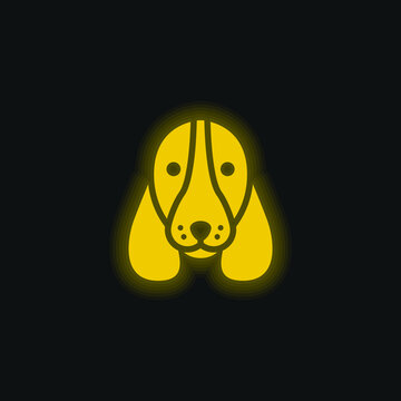 Basset Hound Dog Head Yellow Glowing Neon Icon