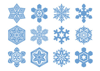 シンプルな雪の結晶のイラスト　アイコン装飾セット