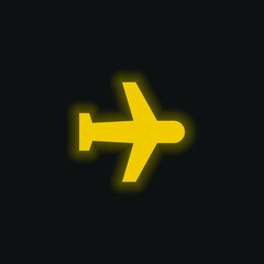 Airplane yellow glowing neon icon
