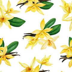 Tropical seamless pattern. Vanilla flowers. floral summer