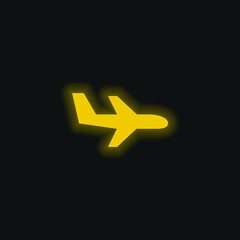 Obraz premium Aeroplane Flying yellow glowing neon icon