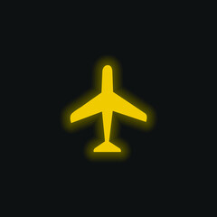Obraz premium Airplane yellow glowing neon icon