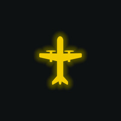 Obraz premium Aeroplane With Propellers yellow glowing neon icon