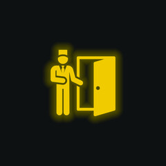 Obraz premium Bell Boy yellow glowing neon icon