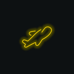 Airplane Ultrathin Outline yellow glowing neon icon
