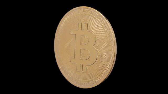 Cryptocurrency concept with golden coin spin - digital decentralized currency and finance, isolated with alpha channel included
