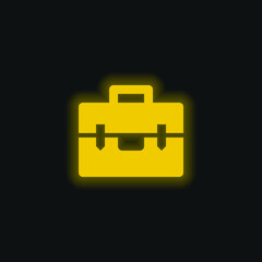 Briefcase yellow glowing neon icon
