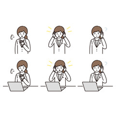 女性 薬剤師 医師 白衣 パソコン 表情セット