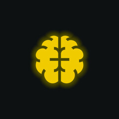 Brain yellow glowing neon icon