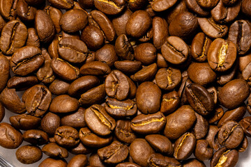 Many roasted coffee beans close up
