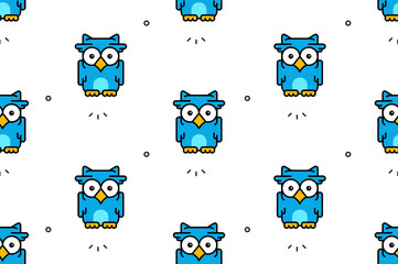 Seamless pattern with Owls. Icon design. Template elements