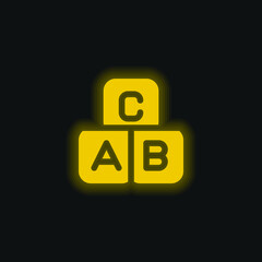Abc Block yellow glowing neon icon