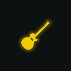 Acoustic Guitar Silhouette yellow glowing neon icon