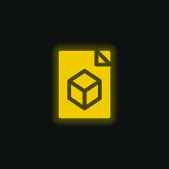 3d File yellow glowing neon icon