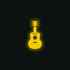 Acoustic Guitar yellow glowing neon icon