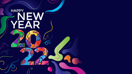 2022 doodle art background with copy space. Colorful fluid paint design. Trendy gradient shapes. Vector illustration.