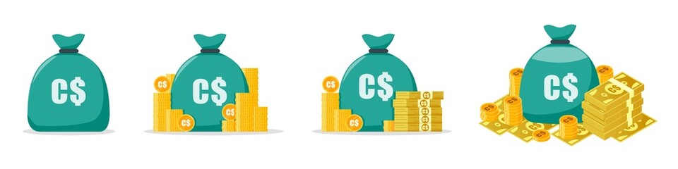 Canadian Dollar Money Bag Icon Set