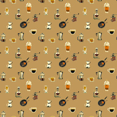 super cute seamless pattern coffee set cafe vector.