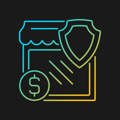 Small business insurance gradient vector icon for dark theme. Protection for entrepreneurs at accidents policy. Thin line color symbol. Modern style pictogram. Vector isolated outline drawing