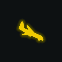 Arraving Airplane yellow glowing neon icon