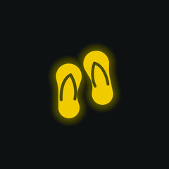 Beach Slippers yellow glowing neon icon