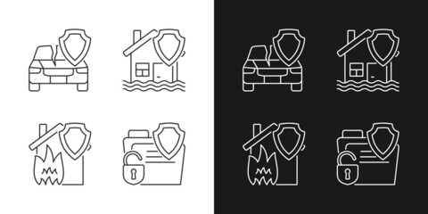 Insurance protection policy linear icons set for dark and light mode. Guaranteed safety at accident. Insurance case. Customizable thin line symbols. Isolated vector outline illustrations