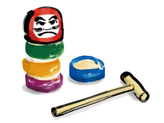 ダルマ落としの手描きイラスト