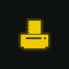 Black Paper Printer yellow glowing neon icon