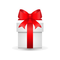 White gift box with red bow